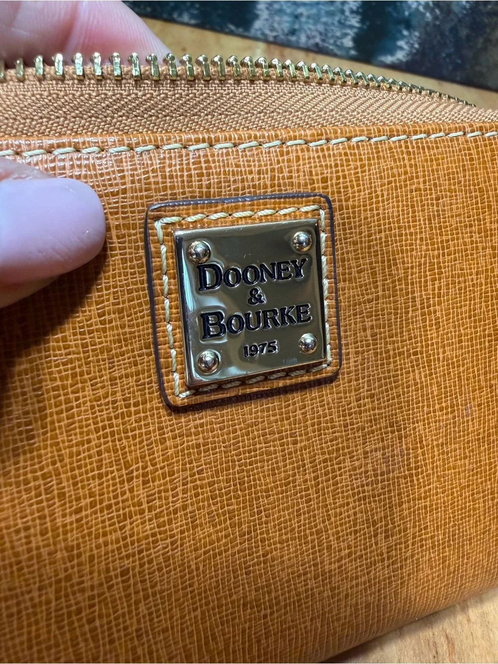 Dooney & Bourke Classic Saffiano Leather Zip Wristlet Wallet Warm Gingerbread